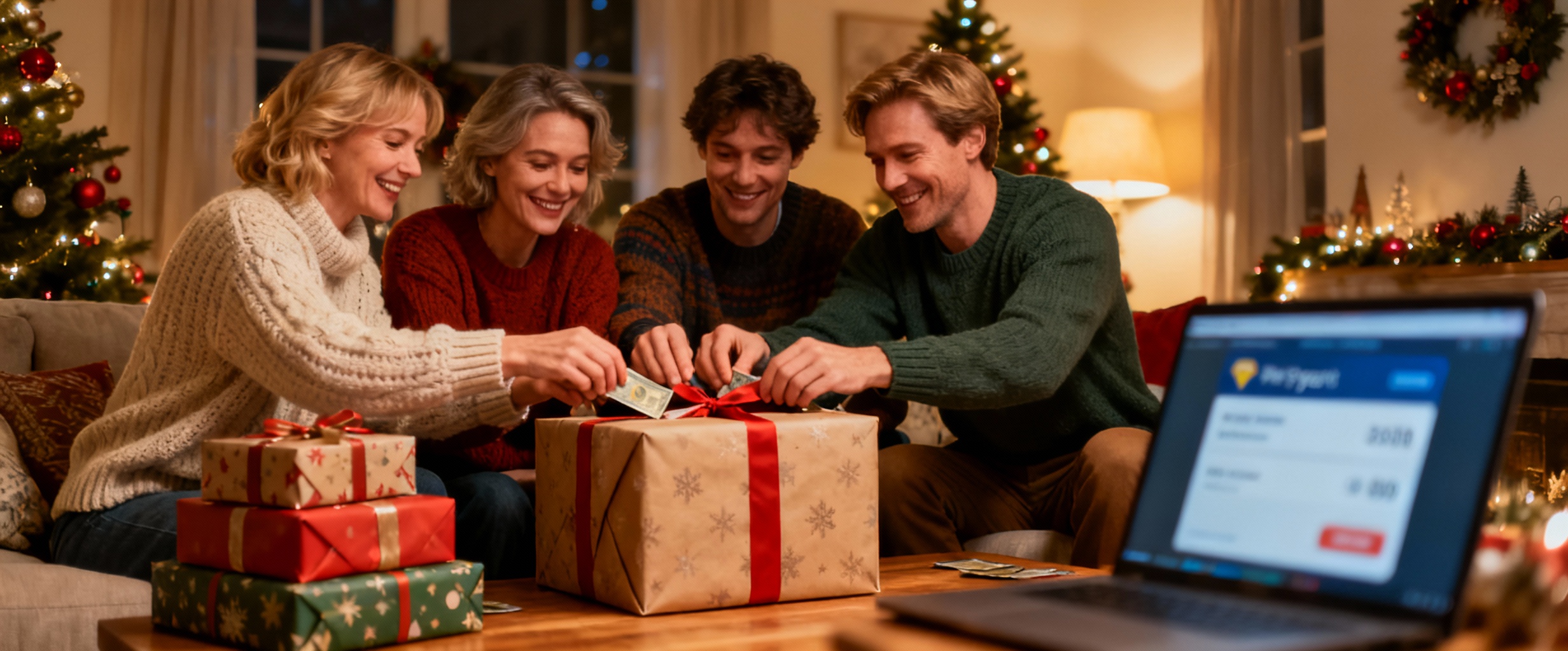 groupe d adultes autour d un cadeau
