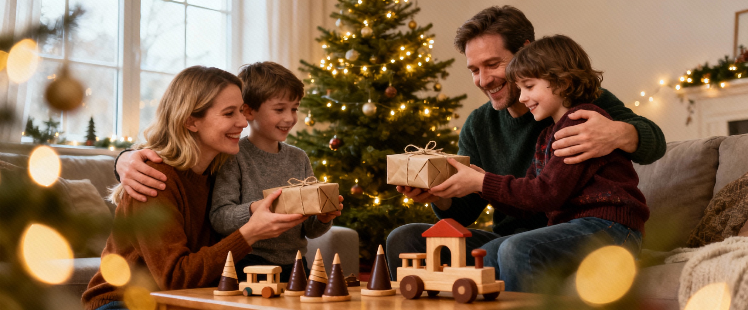 famille echange cadeaux noel