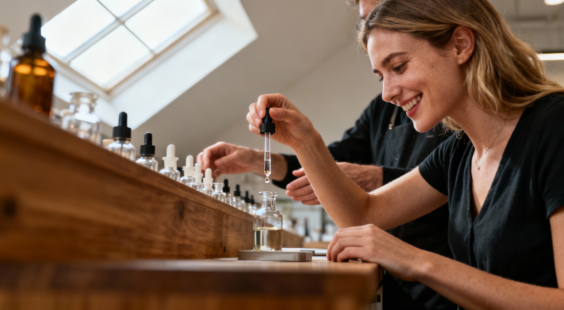 femme apprenant parfumerie atelier