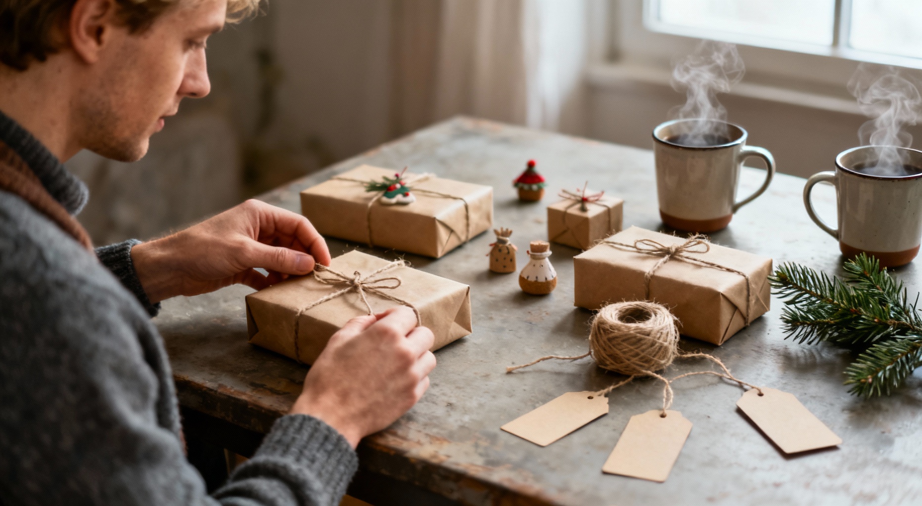 cadeaux couple emballes sur table