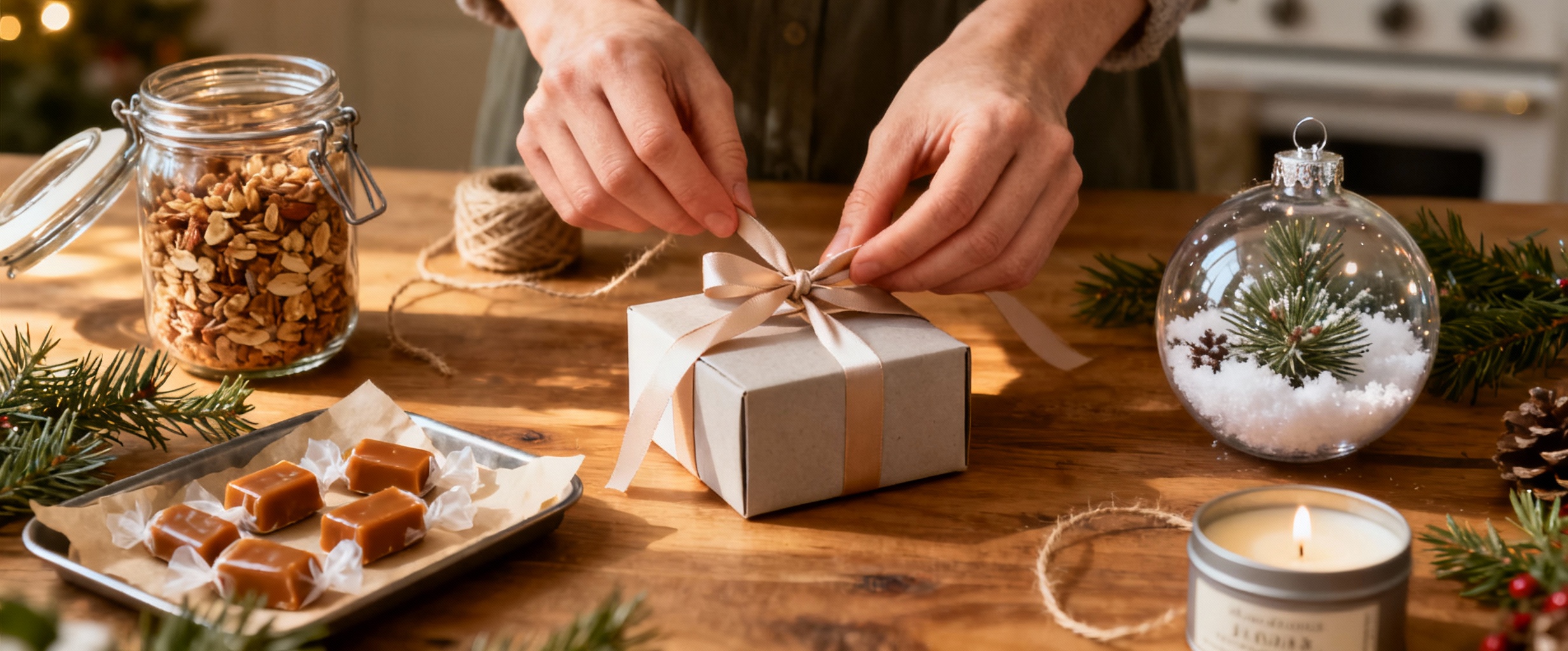 cadeaux diy noel sur table bois