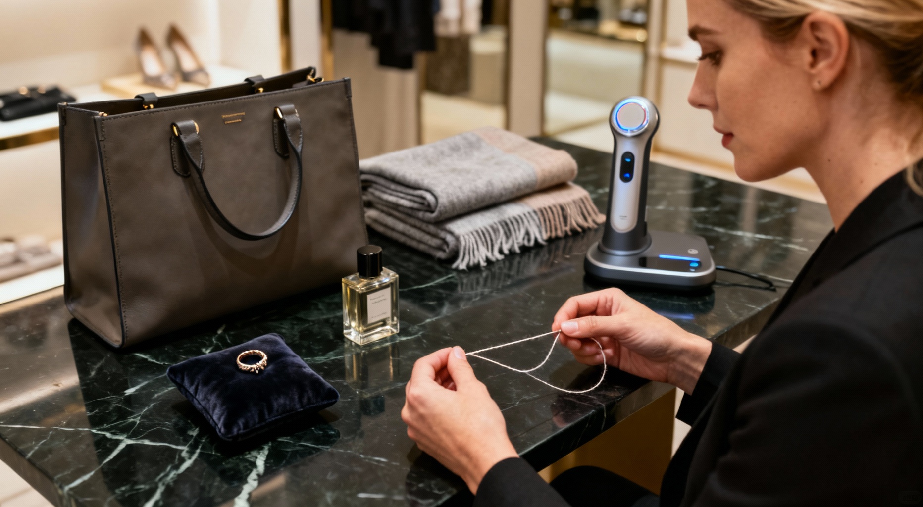 femme en consultation privee en boutique luxe