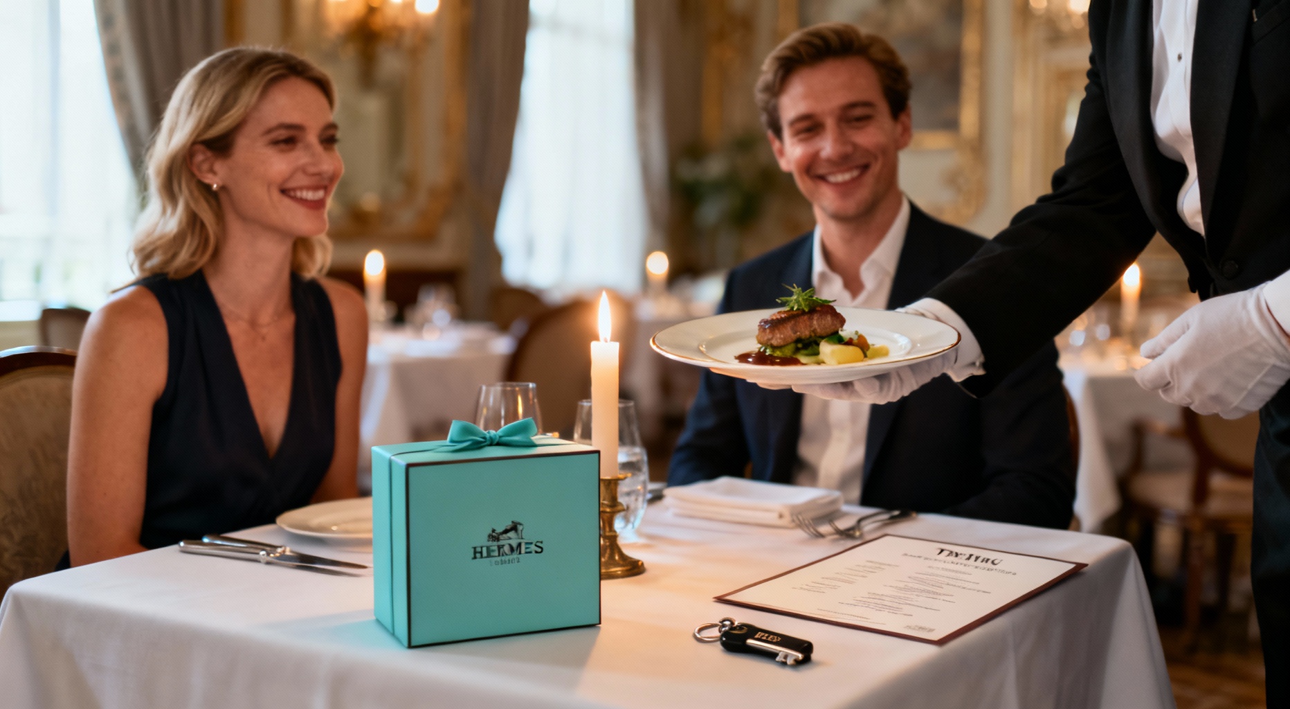 couple savourant un diner luxueux