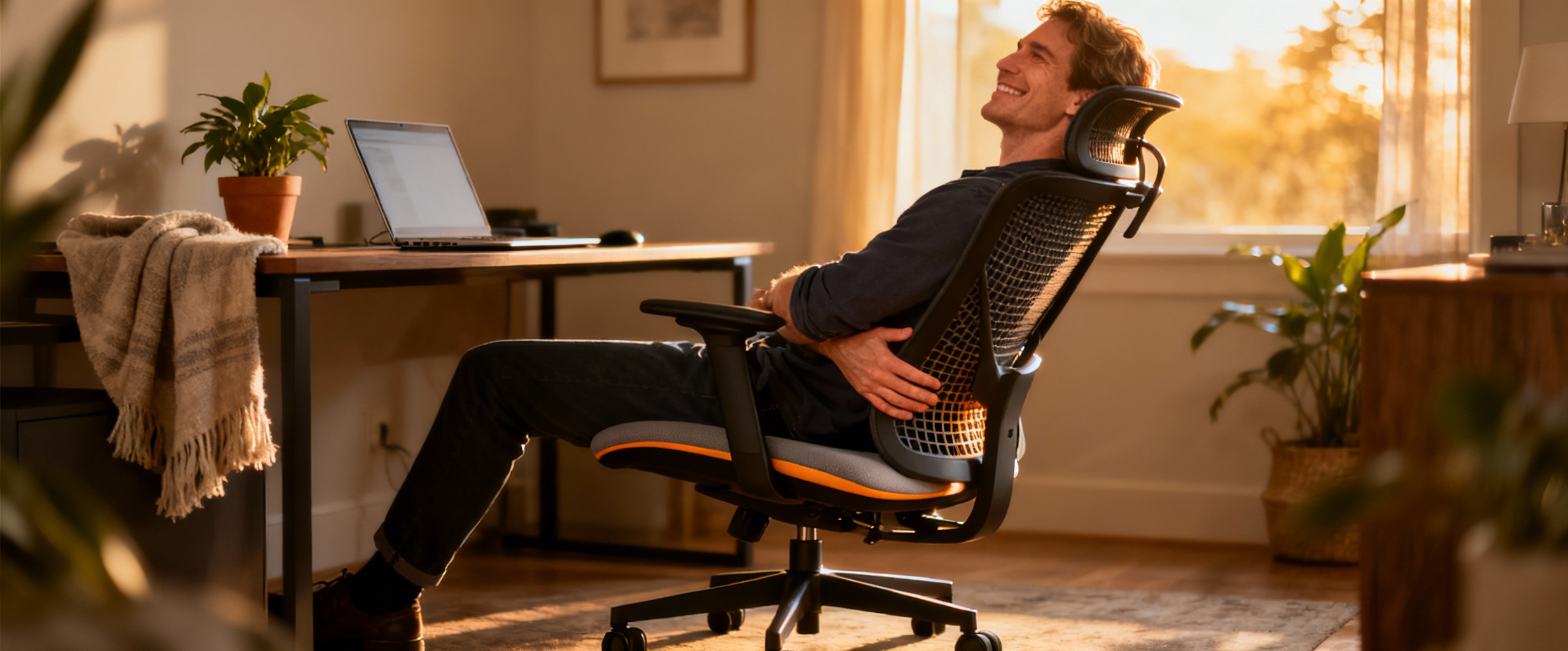 chaise ergonomique dans un bureau chaleureux