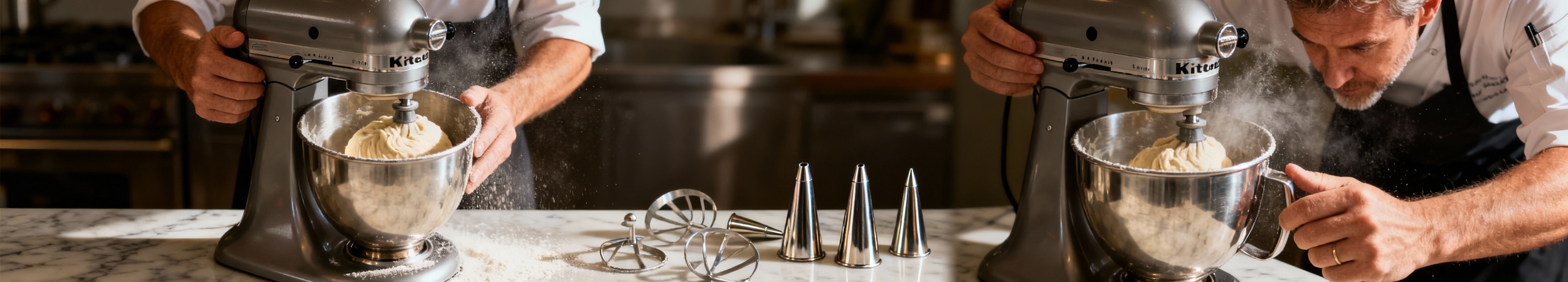 patissier utilisant un stand mixer professionnel