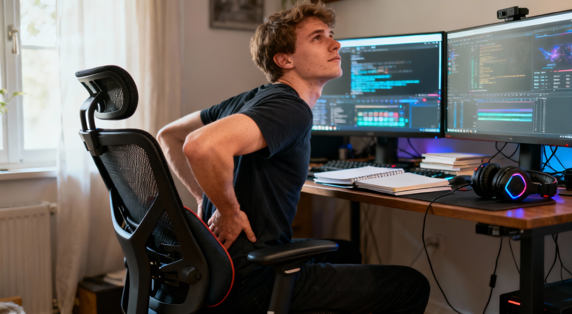 jeune professionnel sur chaise ergonomique