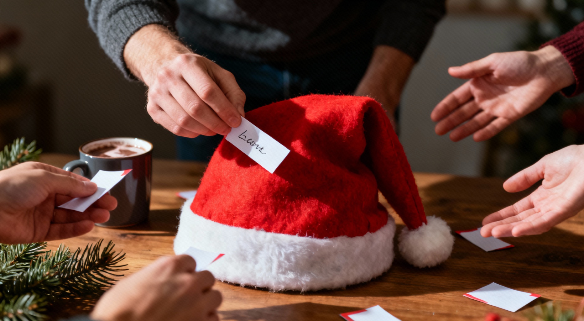 mains autour du chapeau de noel