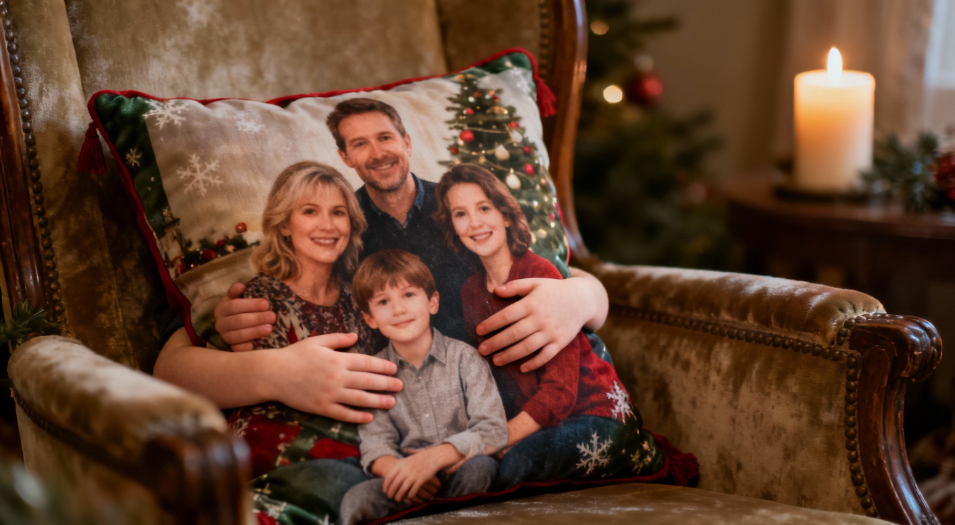 coussin personalise sur fauteuil vintage