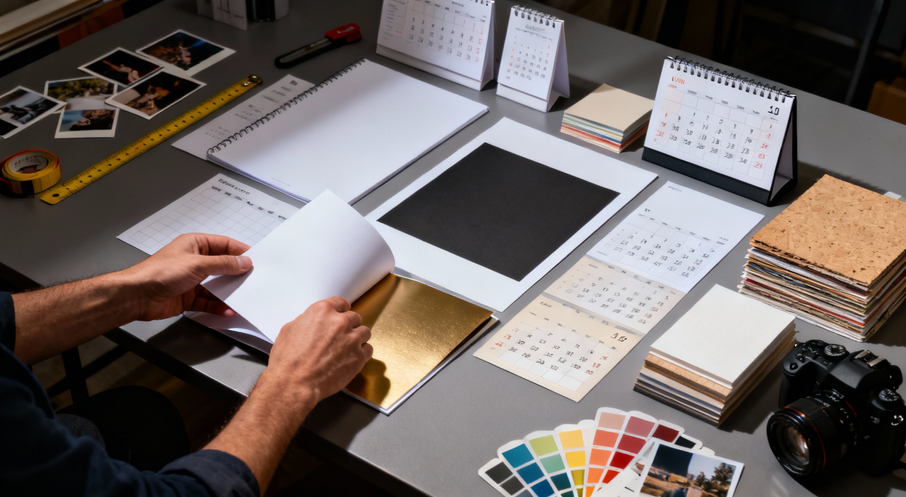 planche de calendriers et echantillons de papier