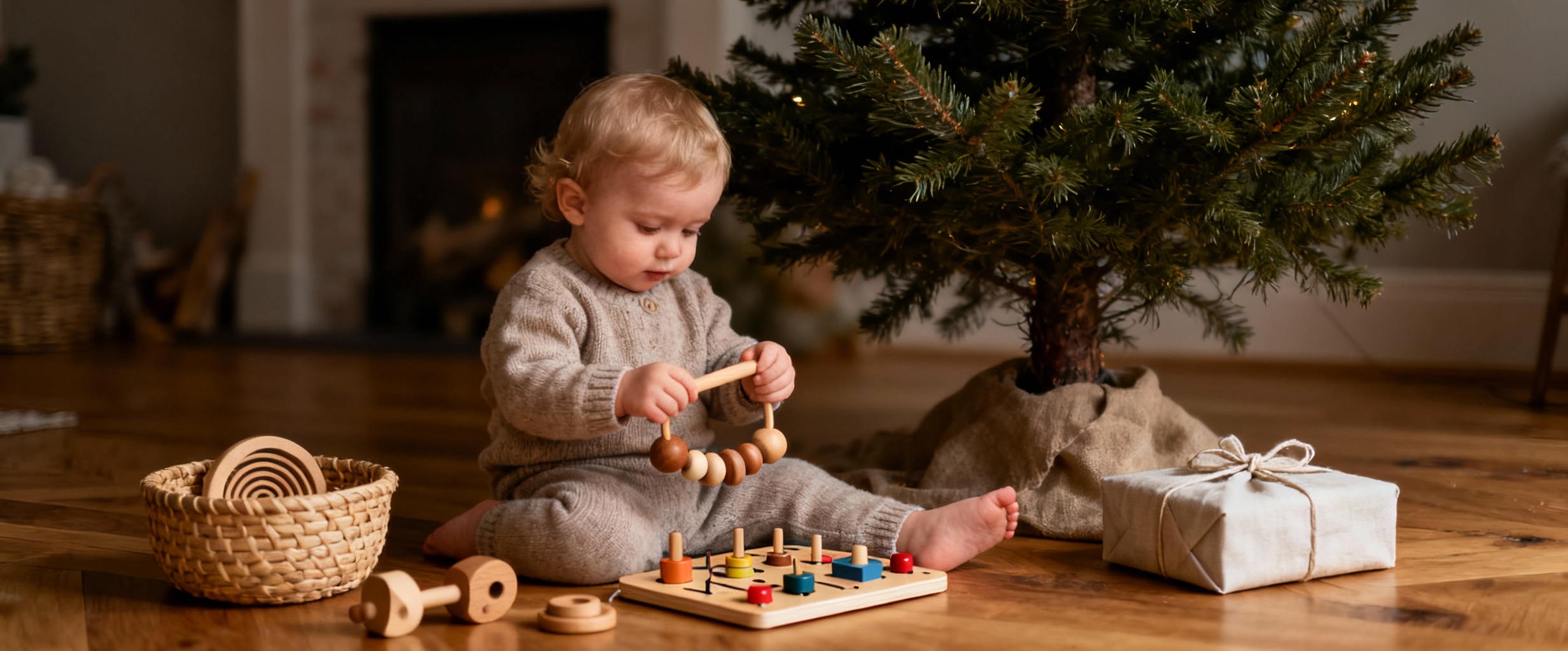 tout petit avec jouets en bois montessori