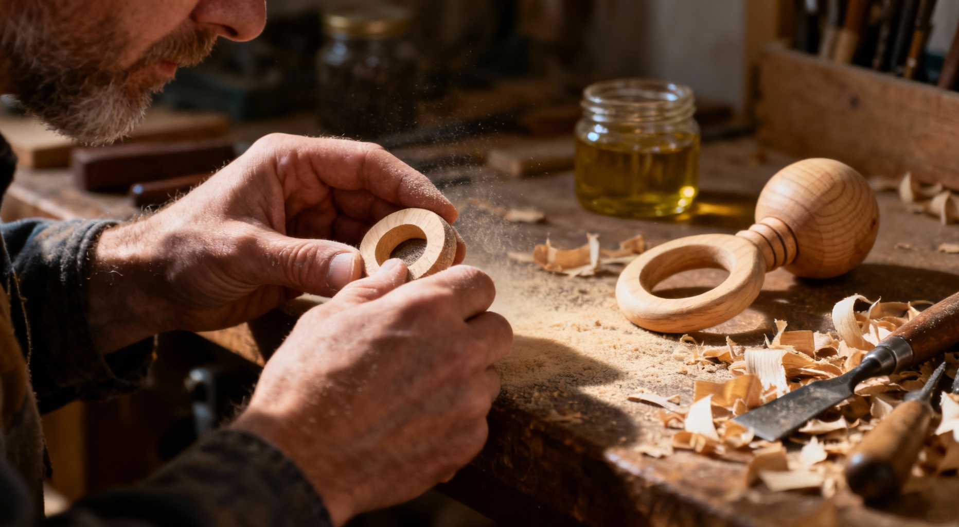 mains d artisan sablant bague bois