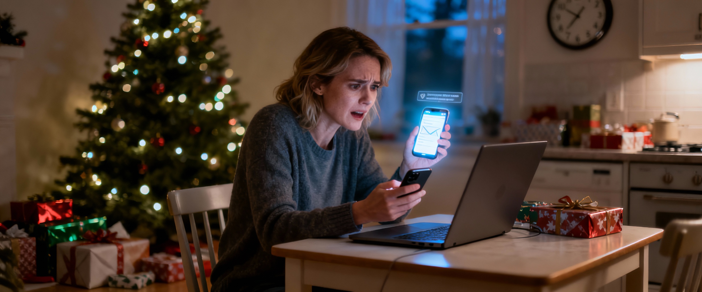 femme reagit a une notification de cadeau