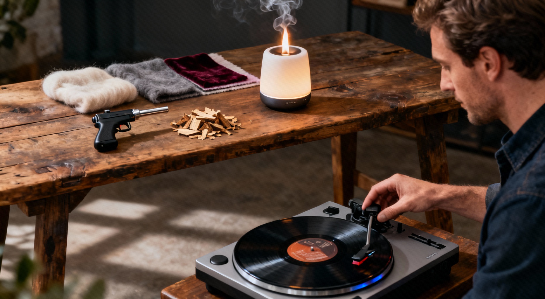 table rustique et objets design
