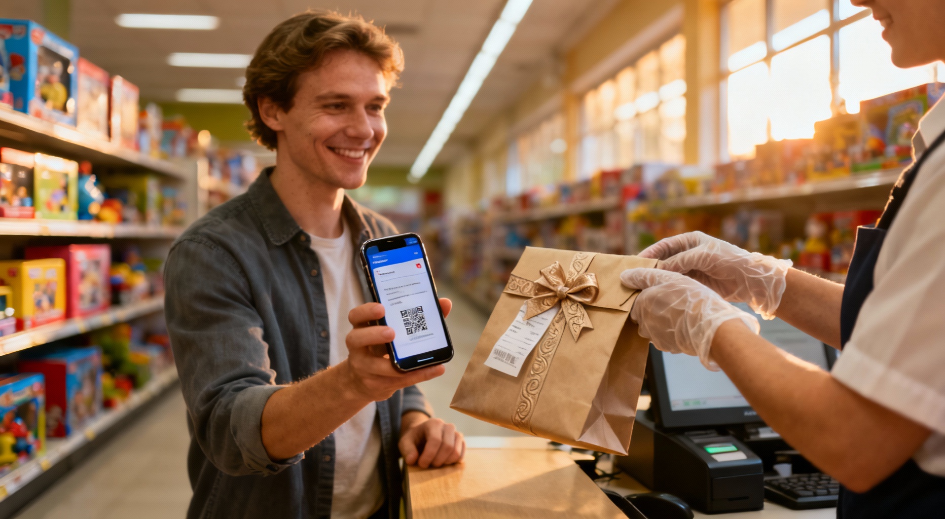 parent calme collecte un jouet click collect