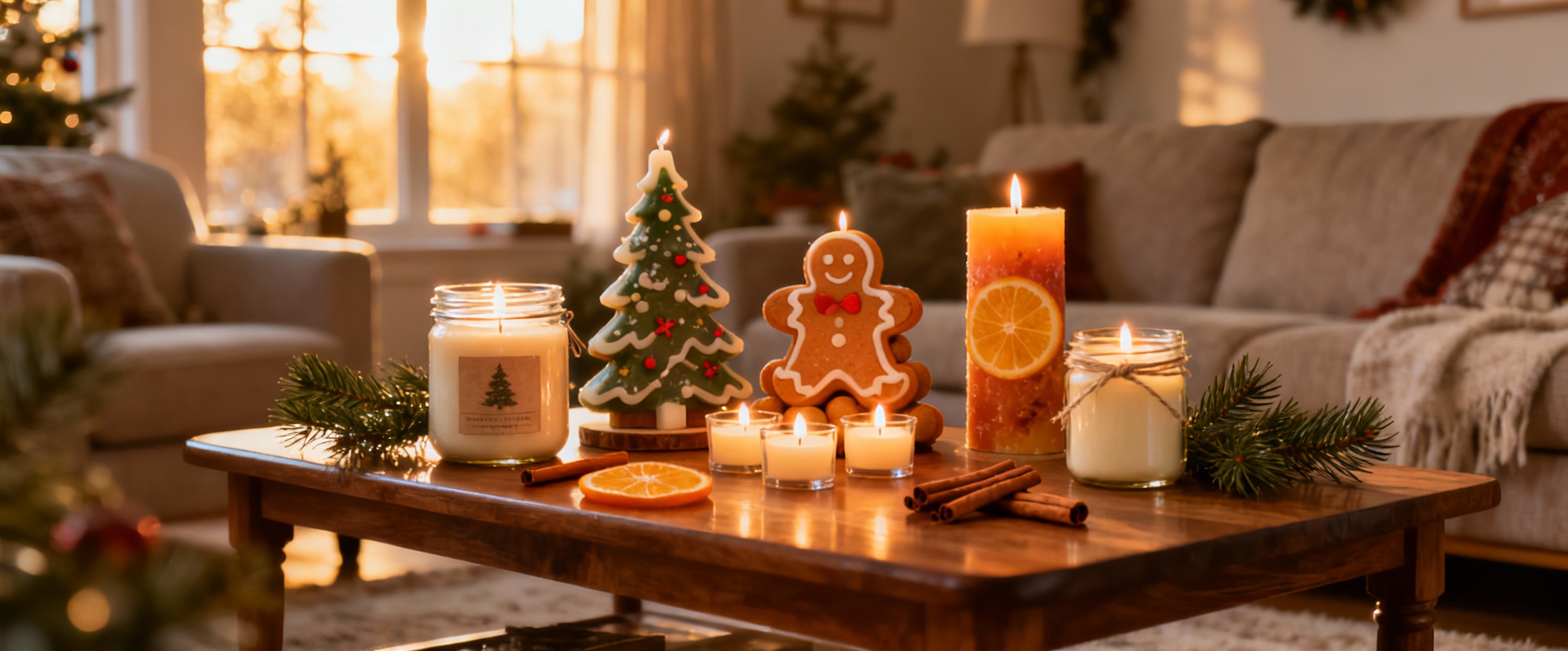 bougies de noel sur table en bois