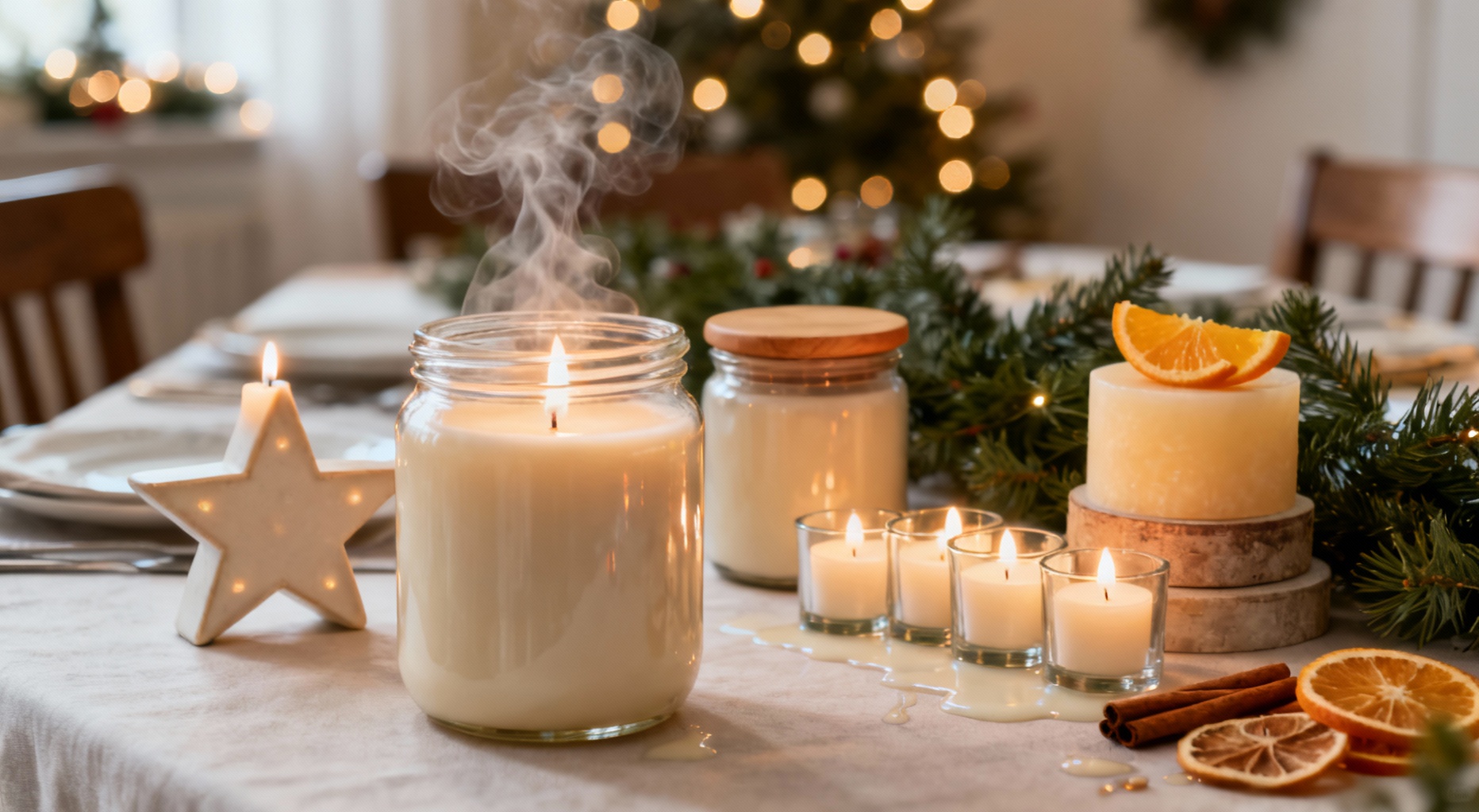 table chaleureuse avec bougies decoratives