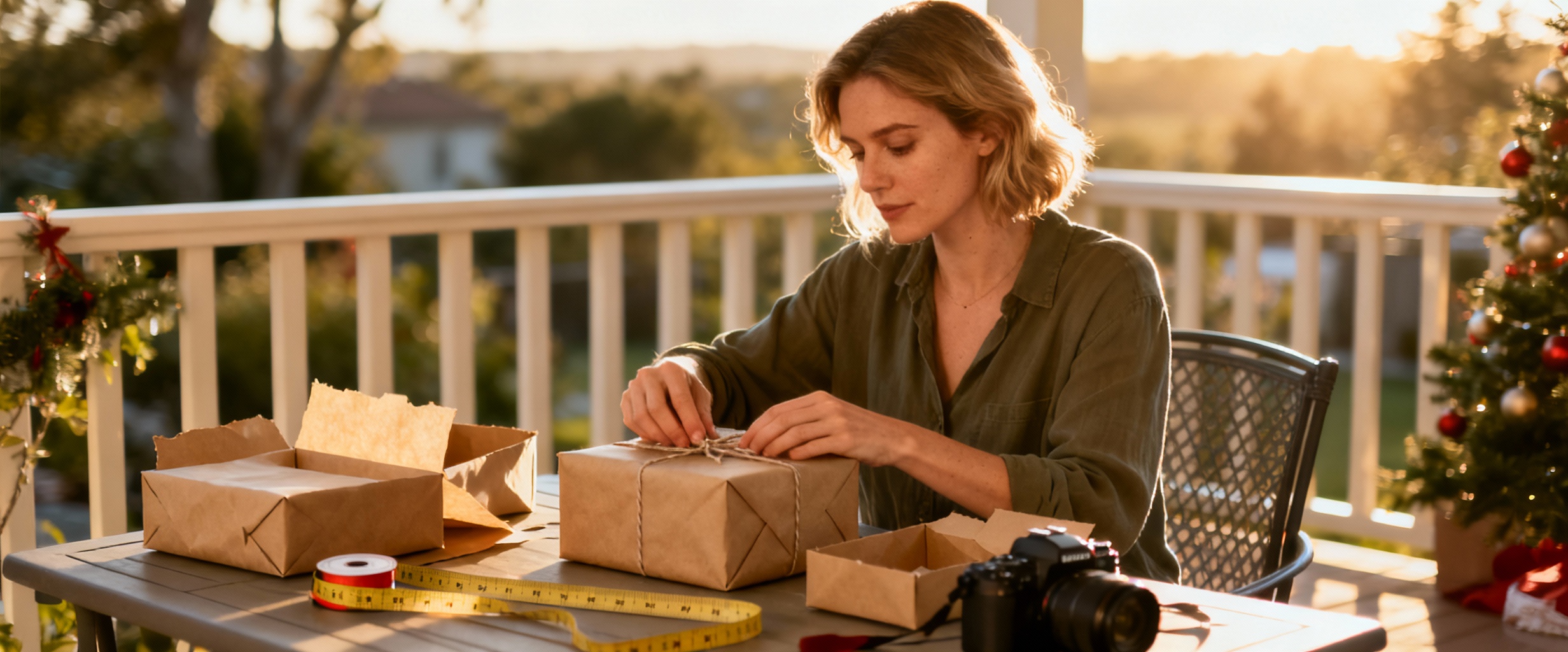 femme organise des cadeaux de noel