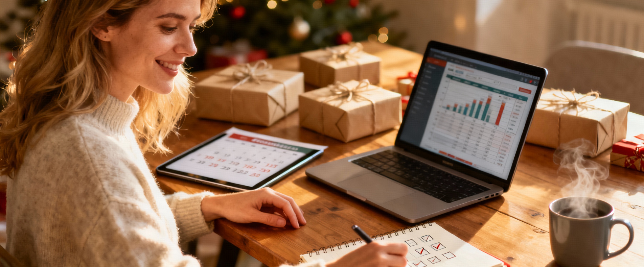 femme planifiant cadeaux de noel