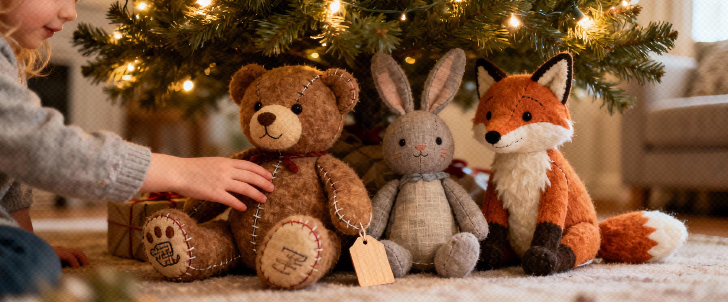 peluches artisanales sous sapin de noel