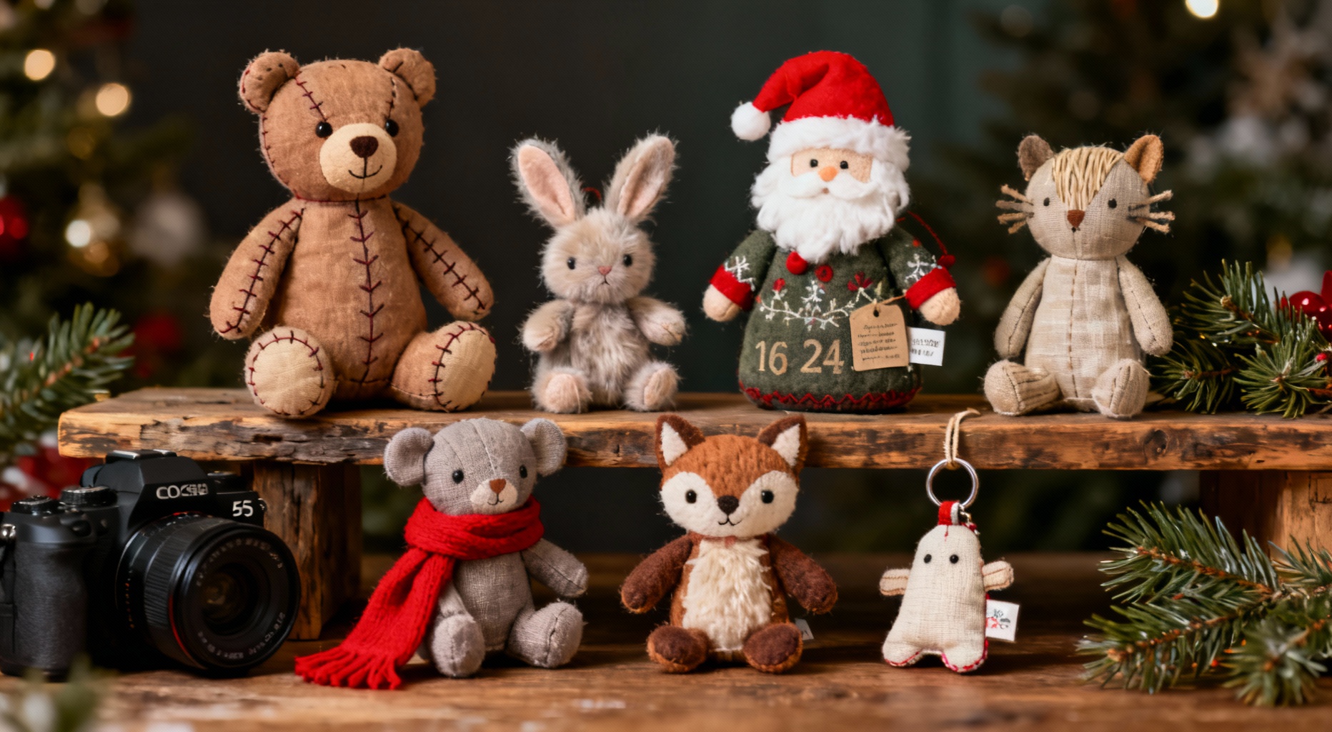 sept peluches artisanales de noel