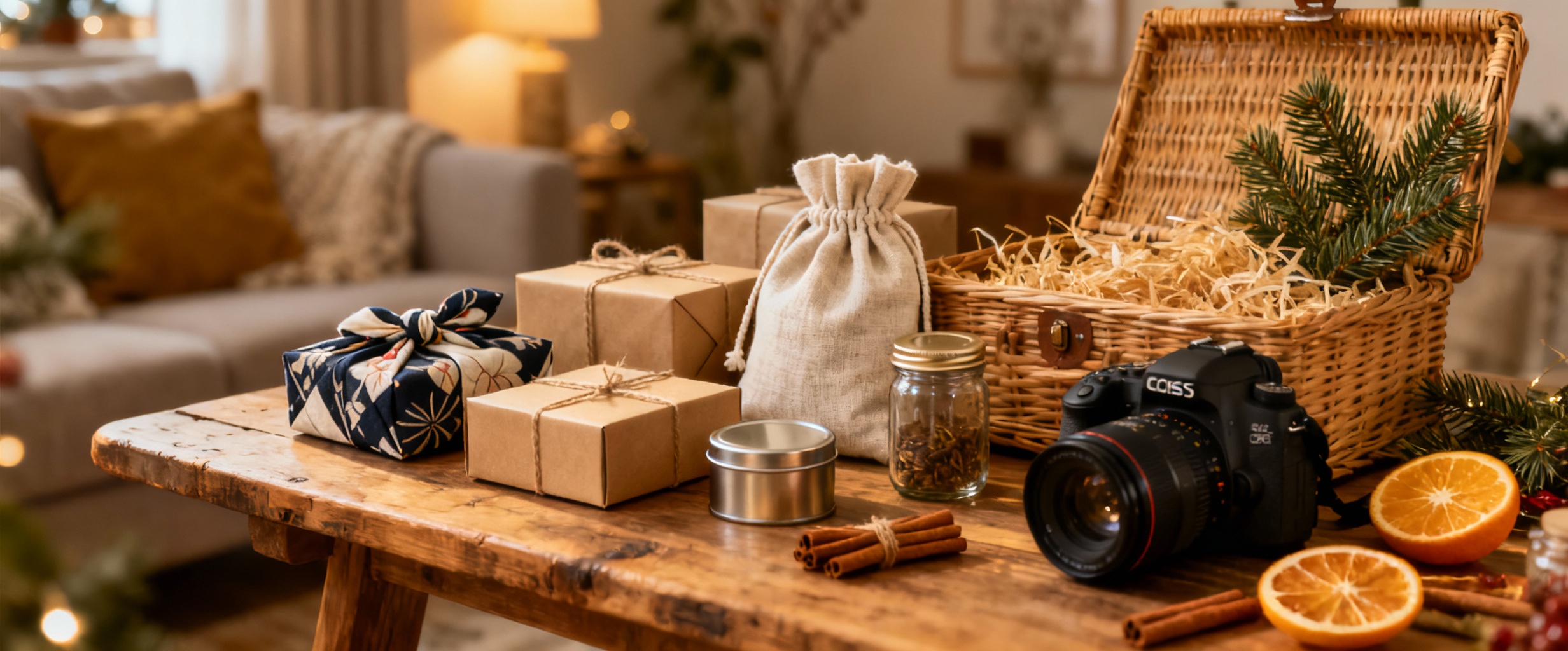 emballages cadeaux zero dechet sur table