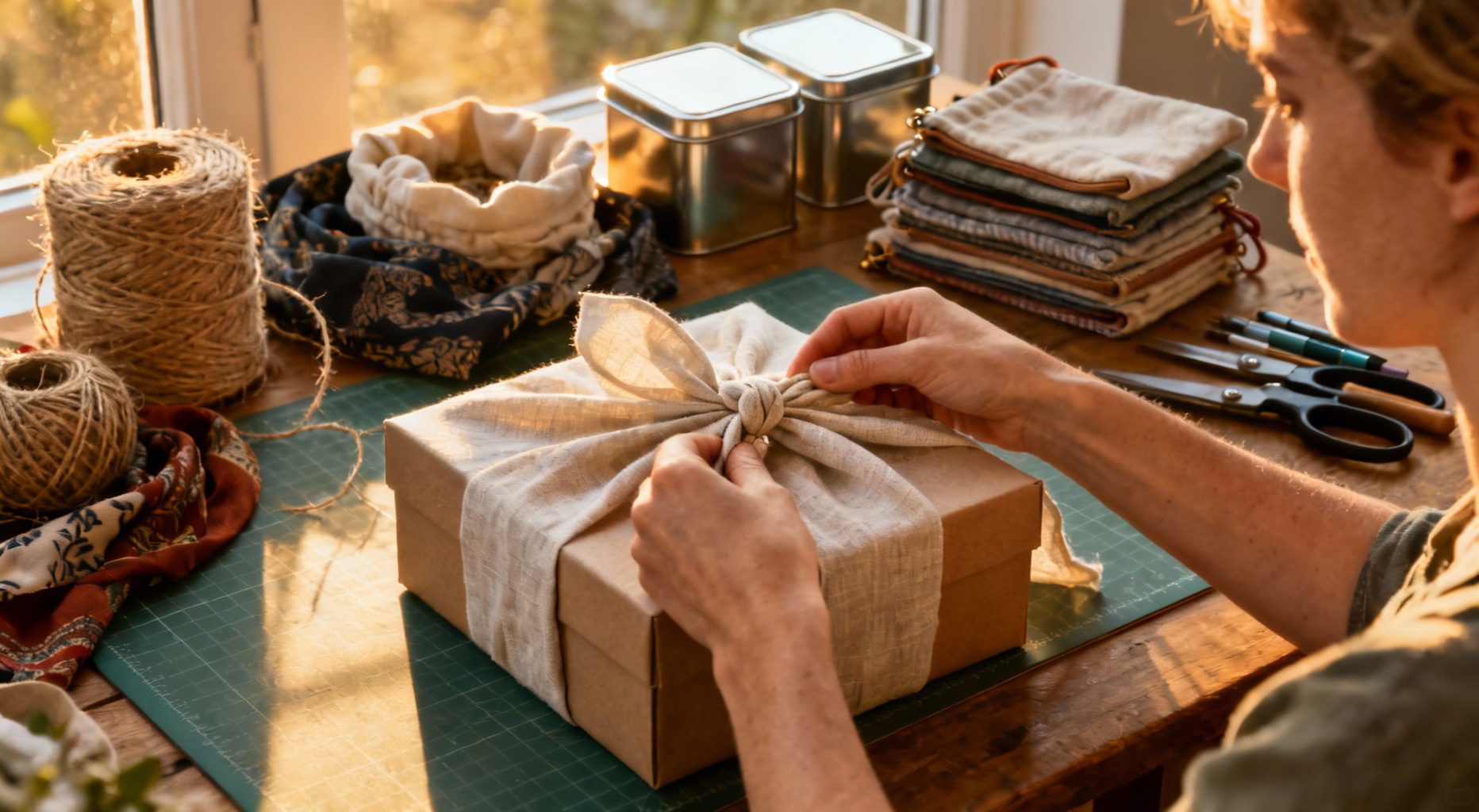 caucasien en train d emballer cadeau