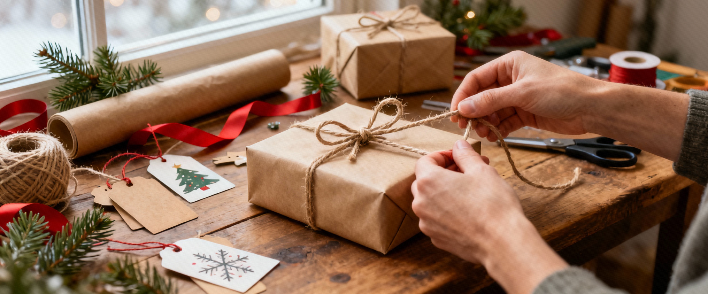etiquettes cadeaux noel diy sur table de bois