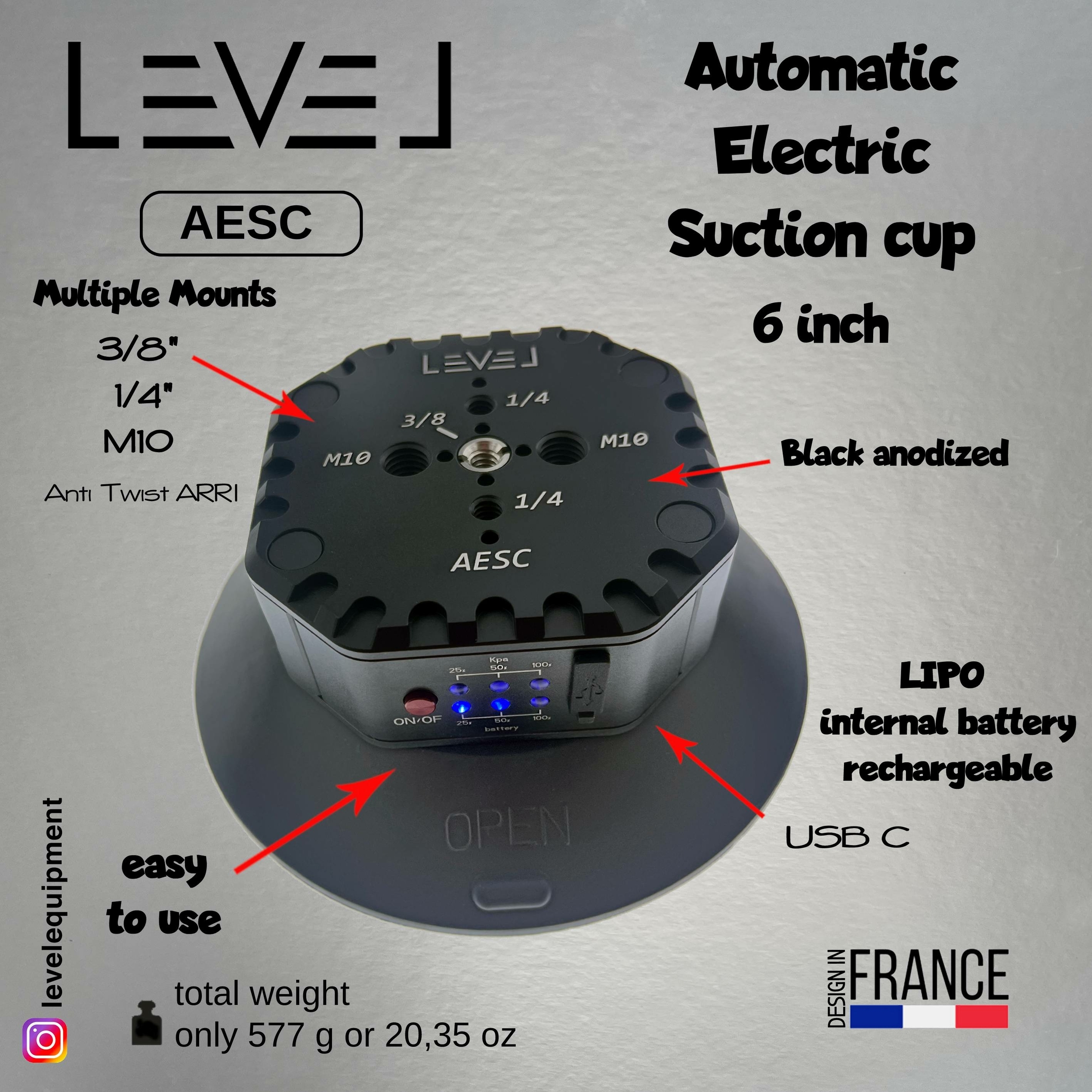 6 Automatic Electric Suction Cup Level – Battery Powered Mounting System