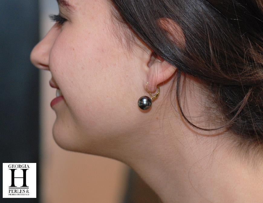 Boucles doreilles Dormeuses or et perles de tahiti (3)