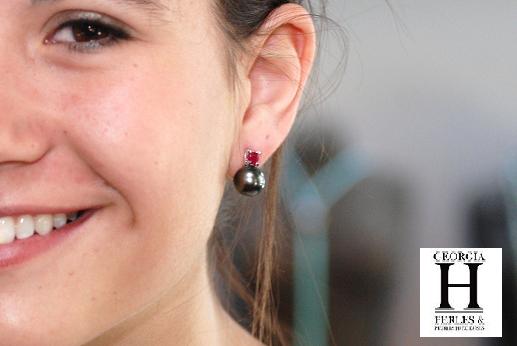 Boucles doreilles Solitaires rubis et perles de tahiti (2)