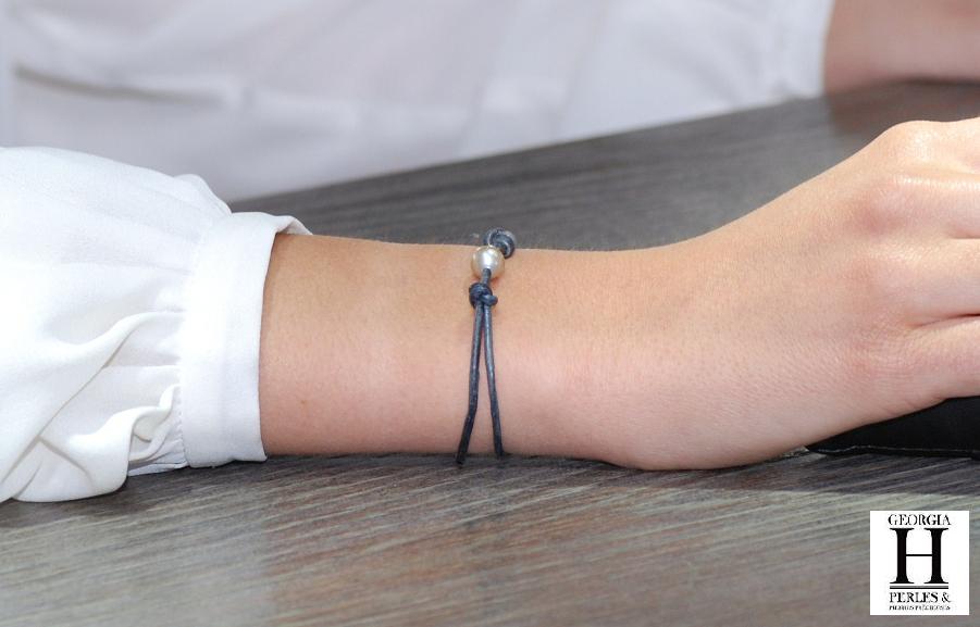 Bracelet Marrakech noir avec perle de tahiti sable doré (5)