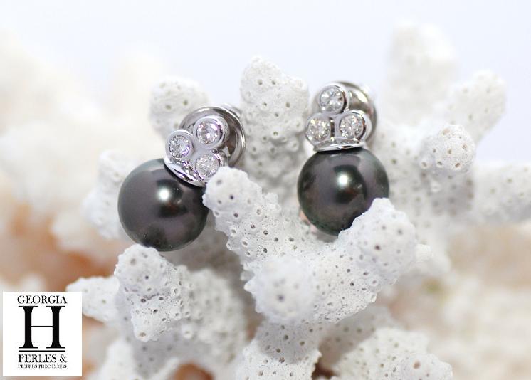 Boucles d'oreilles diamants et perles de tahiti (5)