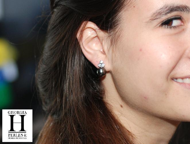 Boucles doreilles diamants et perles de tahiti