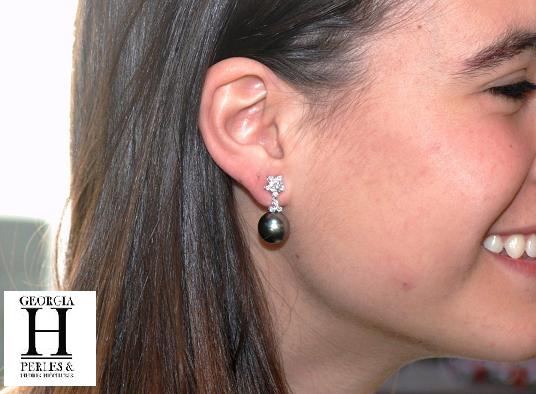 Boucles doreilles Flocons de brillants et perles de tahiti (8)