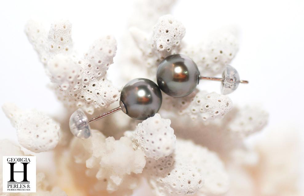 Boucles doreilles Boutons et perles de tahiti  (4)