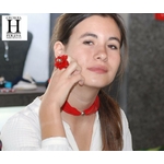 Bracelet manchette soie rouge et perle de tahiti (5)