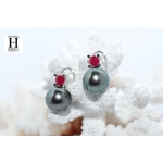 Boucles d'oreilles Solitaires rubis et perles de tahiti (5)