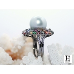 Bague Saphirs , brillants, tsavorites  et perle de tahiti (6)