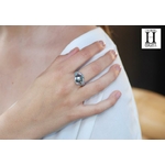 Bague Saphirs, grenats tsavorites et perle de tahiti