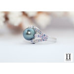 Bague Saphirs violets et bleus et perle de tahiti  (7)