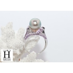 Bague Saphirs violets et perle de tahiti (7)