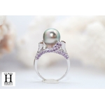 Bague Saphirs violets et perle de tahiti (8)
