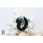 Bague cuir de raie et perle de tahiti