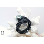 Bague cuir de raie et perle de tahiti (3)