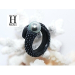 Bague cuir de raie et perle de tahiti (5)
