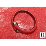 Bracelet Africa galuchat rouge et perles de tahiti (3)