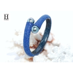 Bracelet Africa galuchat bleu et perles de tahiti