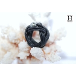 Bague noeud cuir noir et perle de tahiti (3)