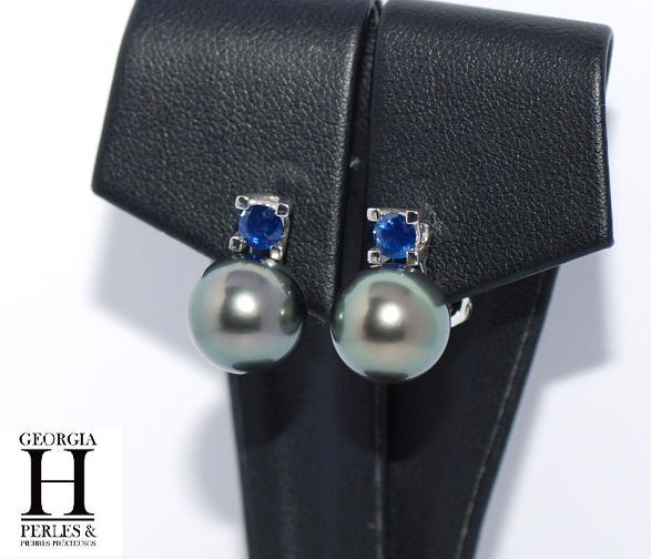 Boucles doreilles saphirs bleu et perles de tahiti bleu vert jungle (6)