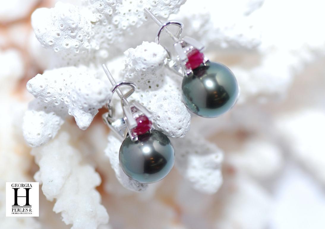 Boucles doreilles Solitaires rubis et perles de tahiti (6)
